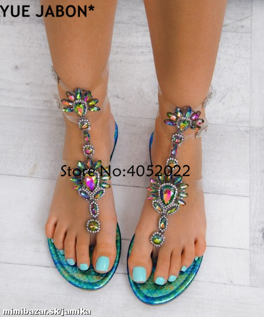 

2019 Woman Sandals Women Shoes Rhinestones Gladiator Flat Sandals Crystal Chaussure Plus Size 43 tenis feminino Green Flip Flops, Picture 3