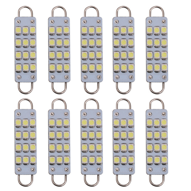 

10pcs 44mm Festoon LED Rigid Loop 12V LED 12 Chips 3528SMD Bulbs 561 578 Car Festoon Light Auto Interior Dome Light Lamps White