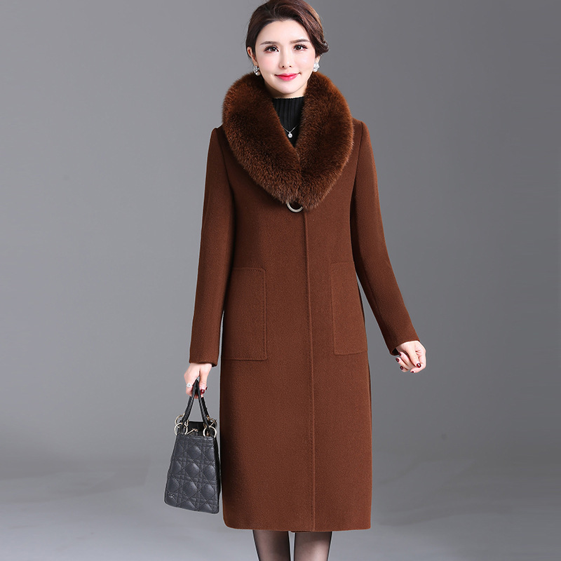 

Medium-and-long-style woolen overcoat for middle-aged and elderly mothers, Gray
