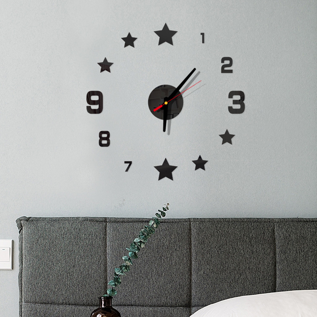 

2020 Sticker Clock Silent Home Decor Living Room Acrylic wall stickers 3D Roman Numbers Pentagram Mirror Sticker Wall Clock