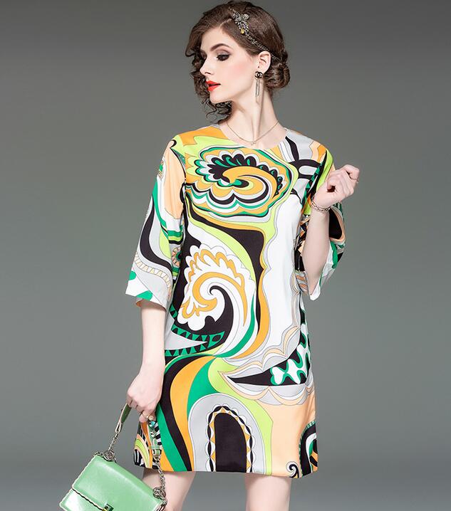 

England style vintage printed mini women skirts women dresses street style dresses summer A-line knee-length short sleeve, Multi