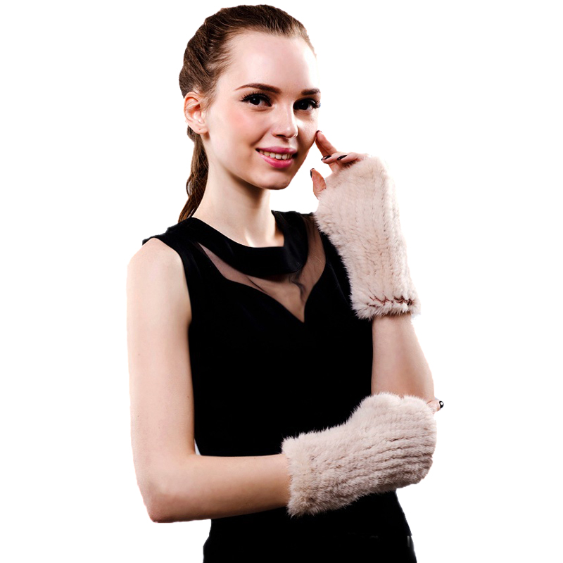 

Lady's real mink fur fingerless mittens winter wrist warm gloves for women fashion