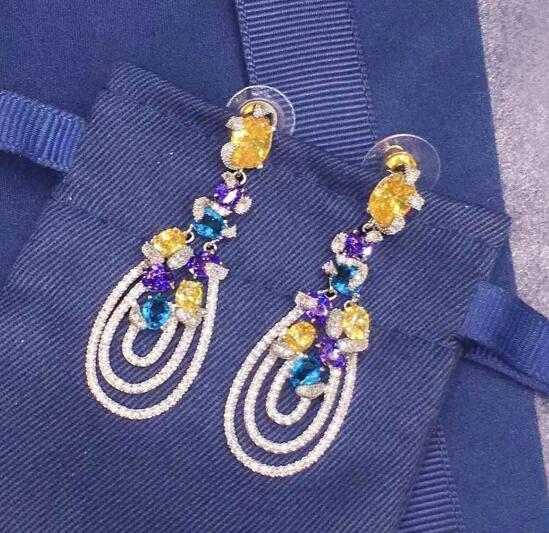 

Famous jewelry wedding love earrings 925 sterling silver Colorful diamond temperament elegant drop earrings