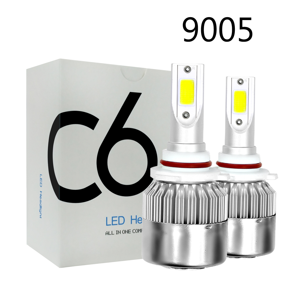 Areyourshop 2PCS Headlight Bulbs C6 9005 COB Chip LED 72W 7600LM Auto 12V-24V Car Truck Car Accessories Led Light