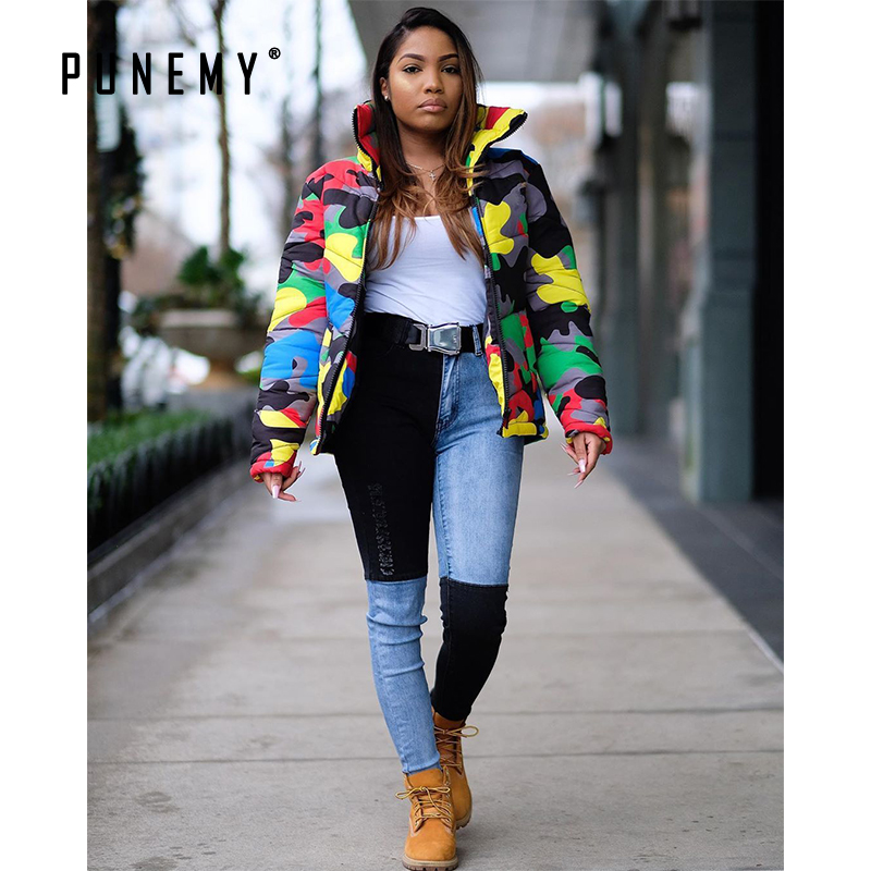 

2019 Winter Coat Women Camo Print Festival Warm Parka Down Bubble Coat Top Warm Thick Parka Couple Wear Crop Puffer Jacket 4XL, Camouflage