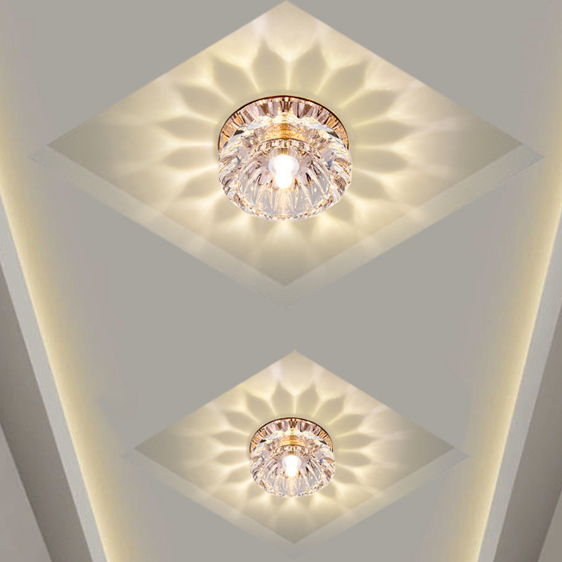 

Crystal Flower Porch Lamp 3W LED Ceiling Light Modern Aisle Balcony Corridors Lighting Fixture Living Room Decor Spotlight