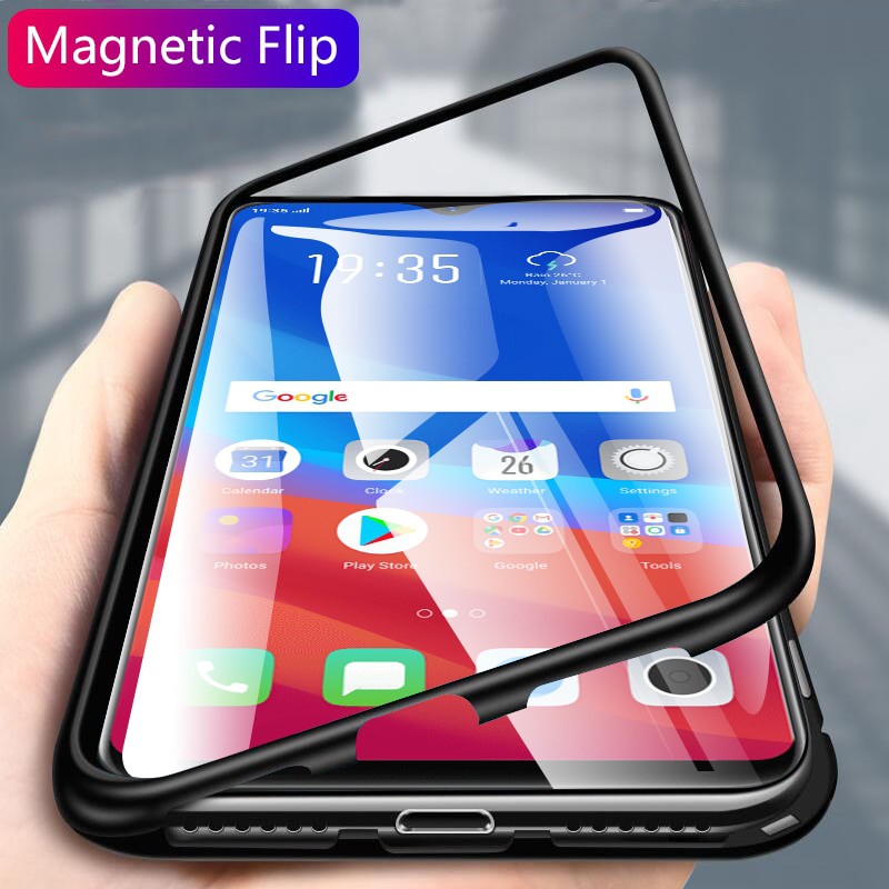 

Magnetic Metal Phone Case For Samsung Galaxy S20 Ultra S10 Plus S9 Note 10Plus A71 A51 A70 A50S A30S A50 A40 A20S A20E Glass Case, Black
