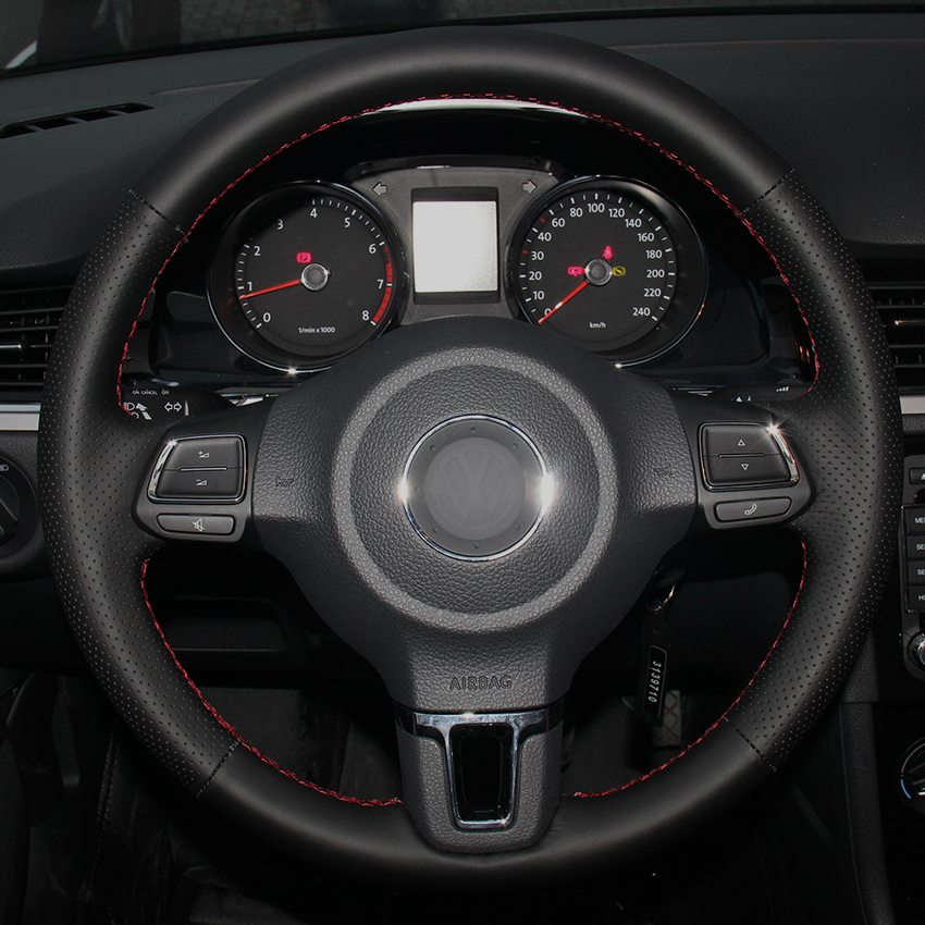 Black Synthetic Leather Car Steering Wheel Cover for Volkswagen Golf 6 Mk6 Jetta 6 Polo 2011-2014