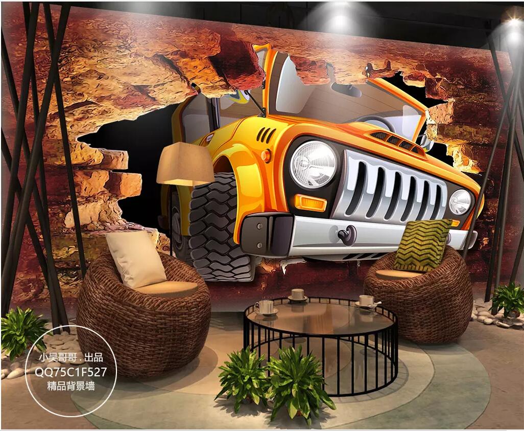 

WDBH 3d wallpaper custom photo Broken wall cartoon car Tooling background living room Home decor 3d wall murals wallpaper for walls 3 d, Non-woven wallpaper