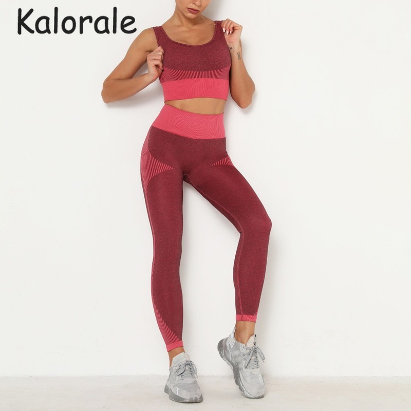 

Seamless Yoga Set Women Sportwear High Waist Gym Leggings Sports Bra 2 Pieces Set Workout Clothes Fitness Suit Femme SportsSuit, Brown