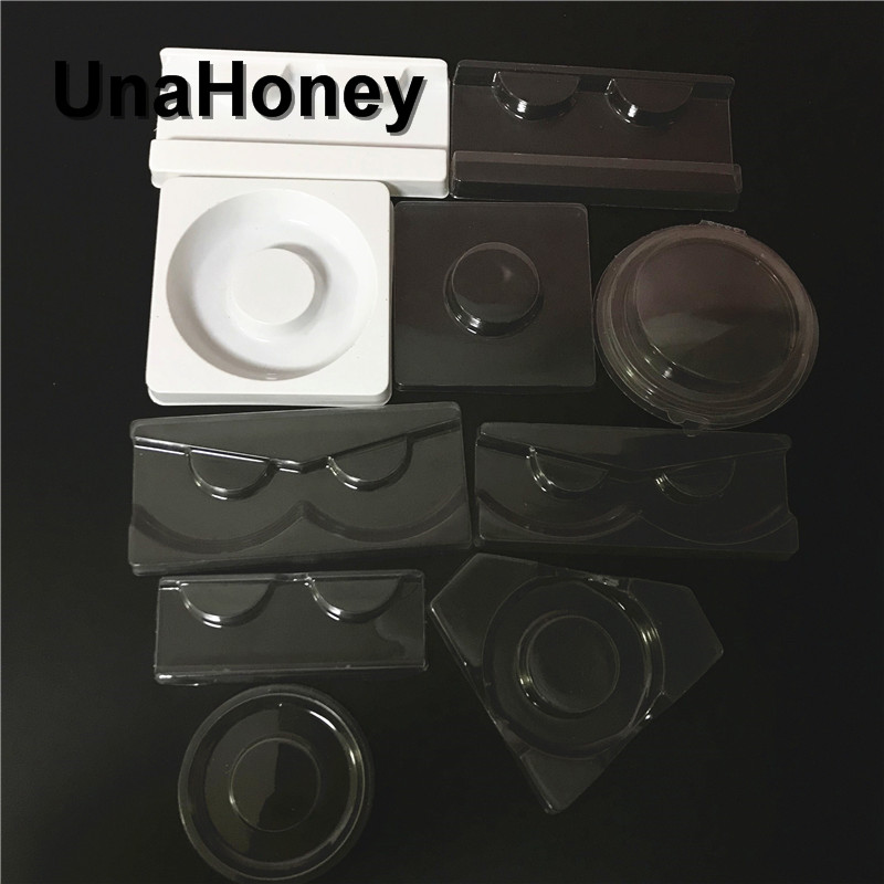 

100/200 pcs Plastic Tray Mink Lashes Diamond Triangle white round Tray Wholesale Packing Box Case Transparent white make up