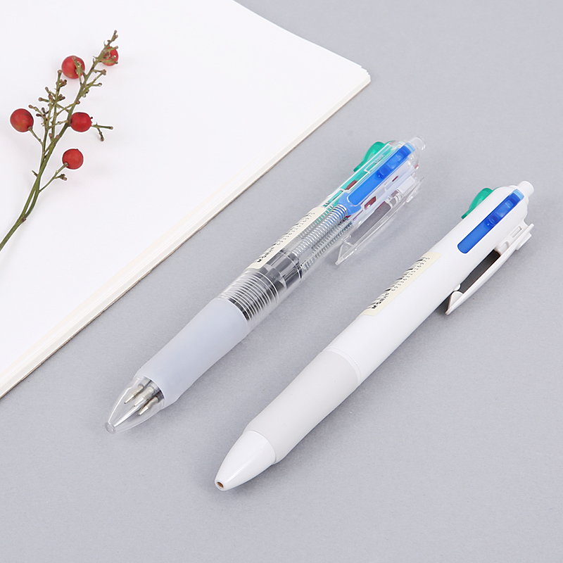 

Office & School Pen ballpoint pen 4 in one colored ink (black,blue,red,green) 0.5mm stationery pens plastic 2pcs/lot, Clear