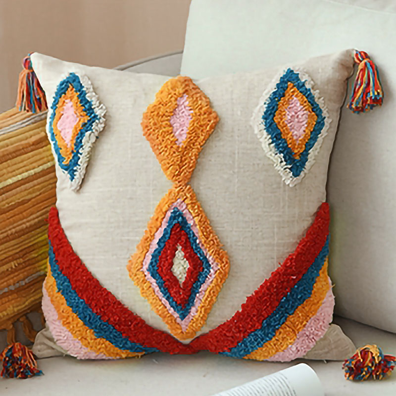 

Cushion Cover Tassels Boho Style Ethnic Pillow Cover Handmade Luxury Moroccan Style 45X45cm Pillow Case, Multi