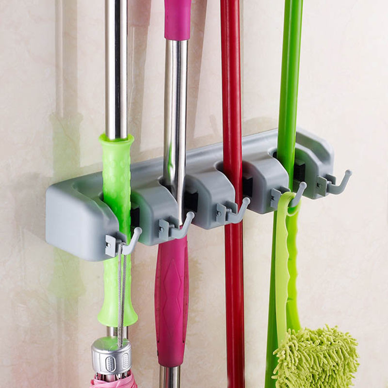

Kitchen Mop Broom 3 4 5 Holder Wall Mounted Organizer Brush Storage Hanger Rack Tool