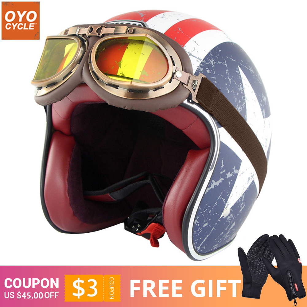 

Motorcycle Open face Retro Helmet With Retro Goggles Vintage Helmet Woman Man scooter casque, M87-21-07