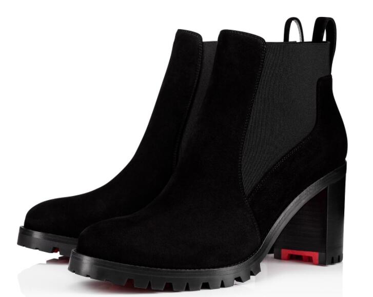 

Elegant Lug Sole Women's Boots High Heels Chunky Winter Red Bottom Marchacroche Ankle Boots Women Booty Famous Red Sole Booties With Box, Black