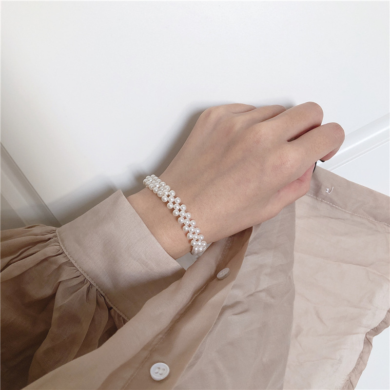 

Pearl Bracelets Tidy Arrayed Pearl Handwork Fishing Line Bracelets Transparent Crystal for Women Girls Jewelry Gifts