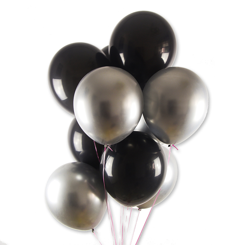 

12 inch Silver Black Birthday Party Decorations Metallic Silver Black Wedding Latex Balloon Garland Birthday Bridal Shower Party