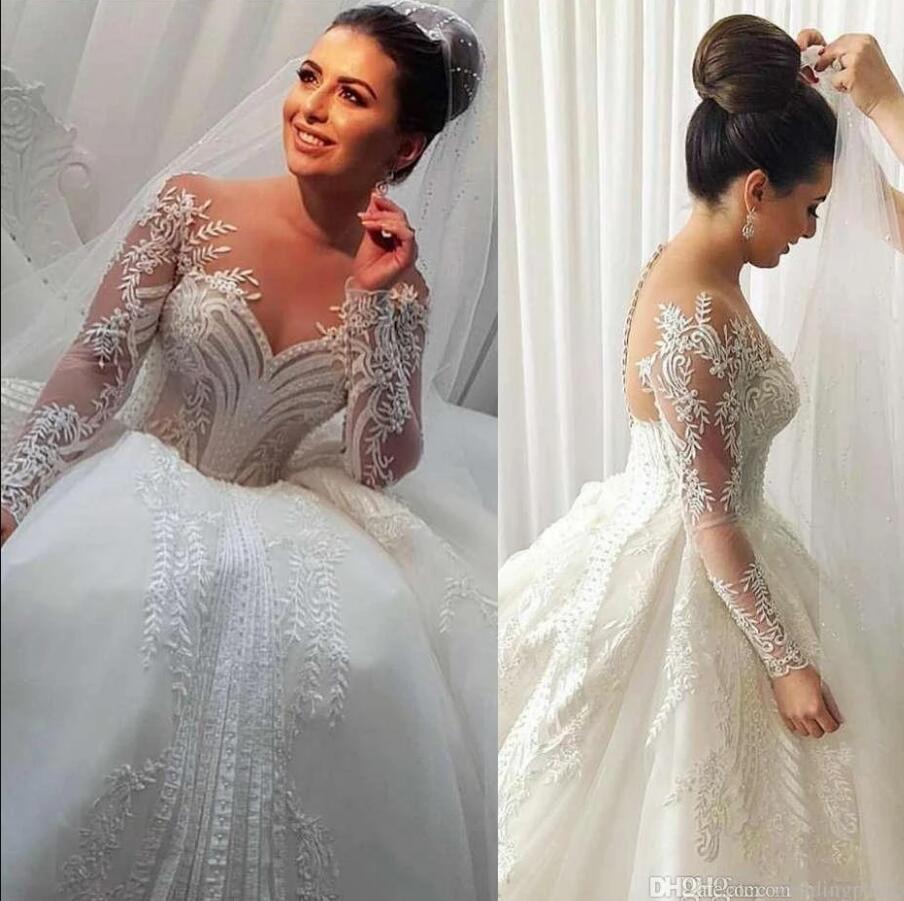 

Vintage Country Ball Gown Wedding Dresses Lace Appliques Long Sleeves Bridal Gowns Long Floor Length Plus Size vestido de noiva 2021 Arabic, Same as image