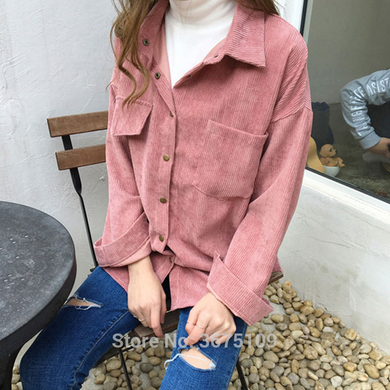 

corduroy shirt pink yellow work shirts long sleeve oversized woman spring shirt blouse 2020 new women's tops female women