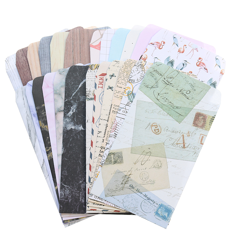 

6pcs Cute European Retro Feeling Paper Envelope Paper Children'S Gift School Material Beautiful Marbled Wood Grain Envelope