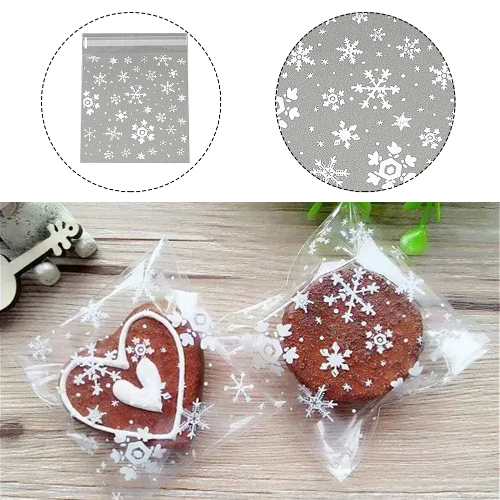 

White Snowflake Plastic Transparent Cellophane Baking Candy Cookie Gift Bag For Wedding Christmas Party Favors Multipurpose