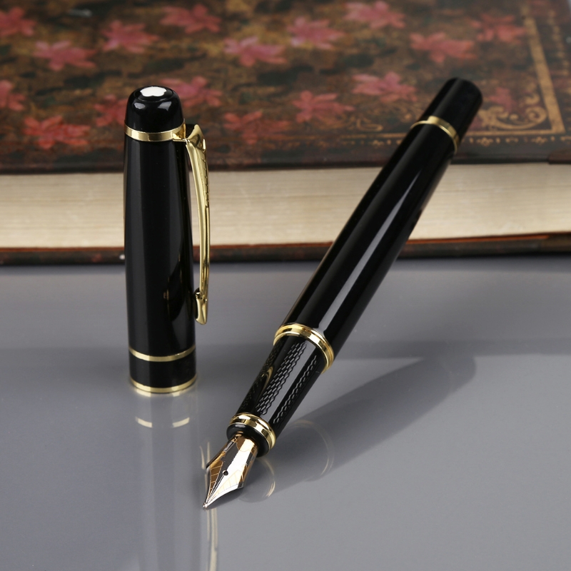 

0.5mm Fountain Pen Black With Golden Trim Standard F Nib Fountain Pen Gift Stationery, Multicolor