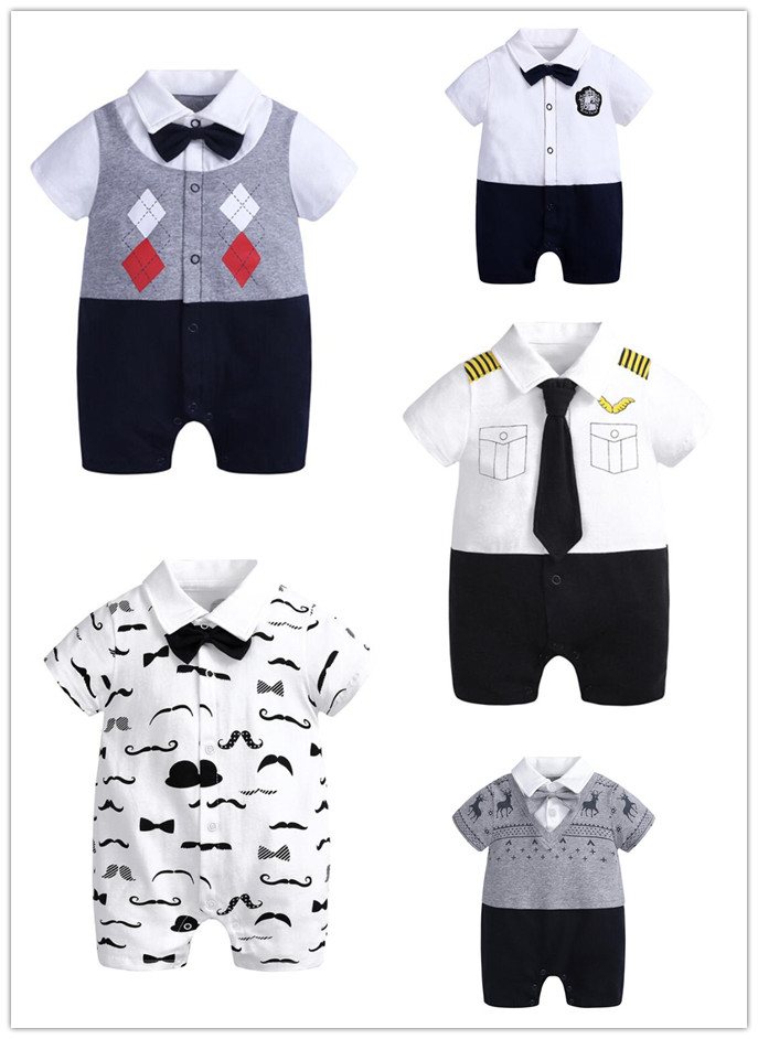 

Infant Summer Short Sleeve Cotton Turn Down Collar Romper One Piece 0-18M Baby Jumpsuit KD 037, Mixed