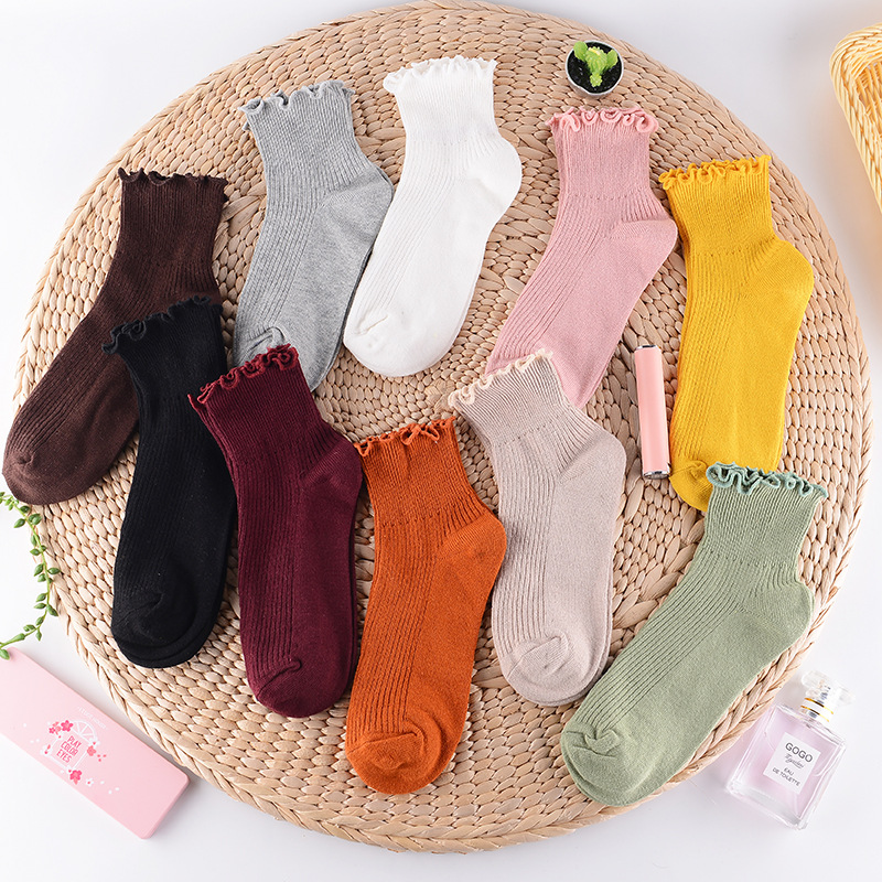 

Fashion Lace Ruffles Soft Cotton Women Socks Top Quality Solid Color Cute Socks Sweet Princess Girl Cozy Lovely Frilled