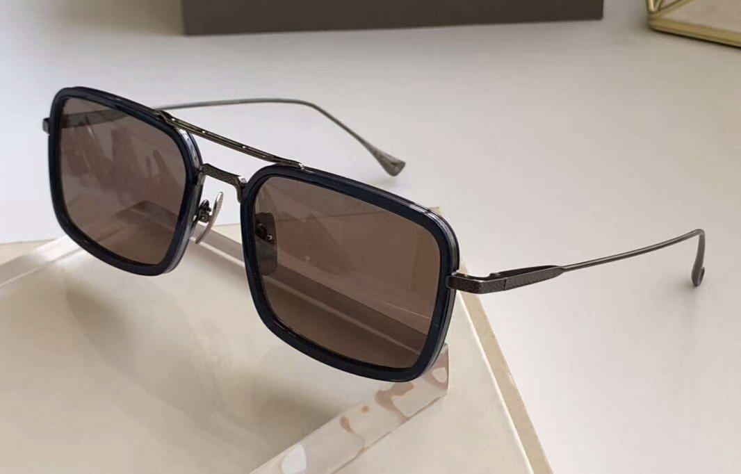 

Rectangle Sunglasses Matte Black Navy Blue Brown Lens 134 Sun Glasses occhiali da sole New with Box