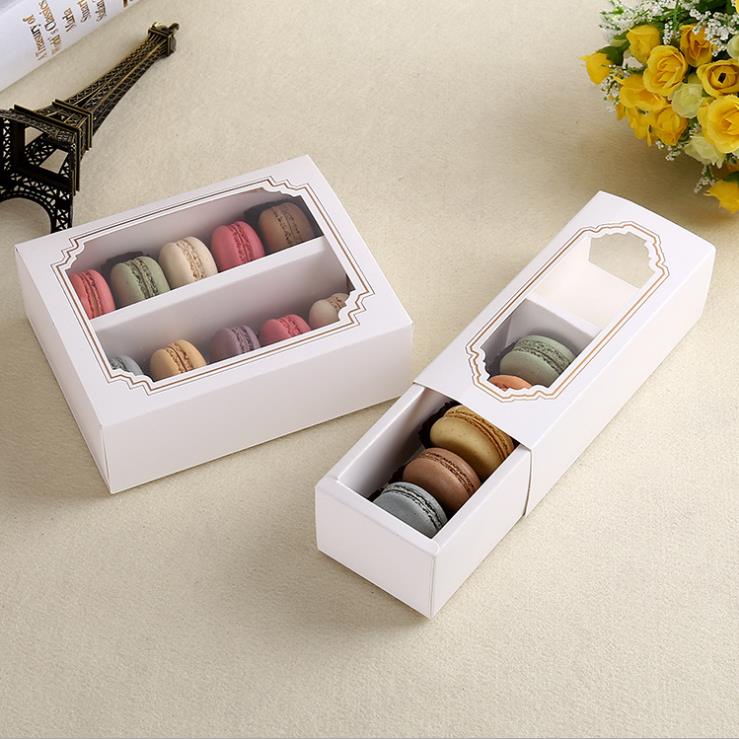 

20pcs/lot White Macaroon paper Drawer box packing with PVC window,Wedding/Birthday party Biscuits gift boxes for guests