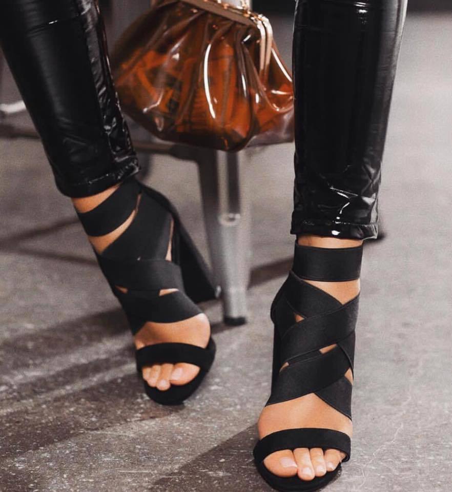 

Sexy new woman open toe sandals fashion suede elastic band designer 10cm chunky heel shoes black brown with zipper size 35-40