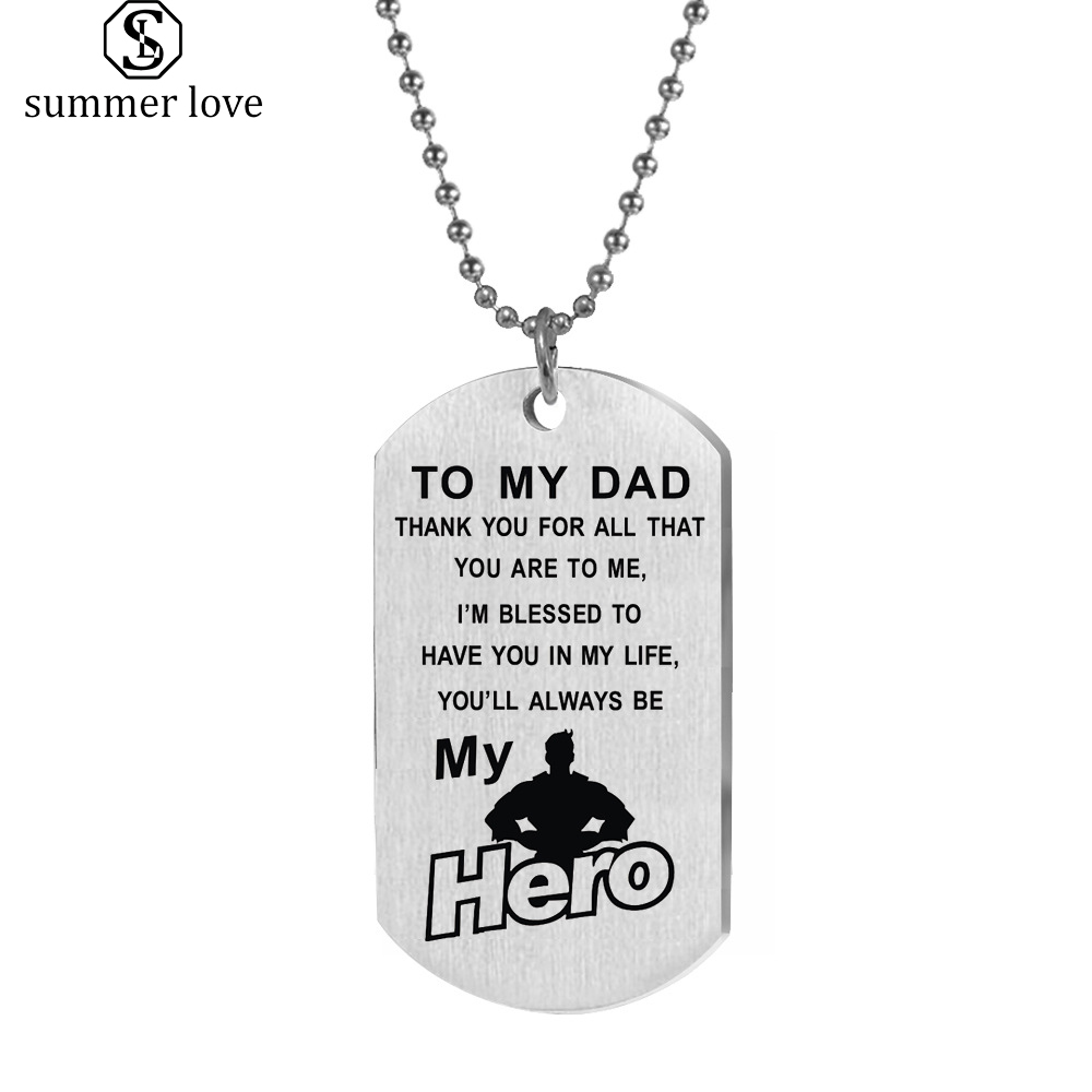 

Stainless Steel Dog Tag Necklaces To My Dad,You Will Always Be My Hero Pendant Chain Necklace Men Daddy Father's Day Presents Jewelry