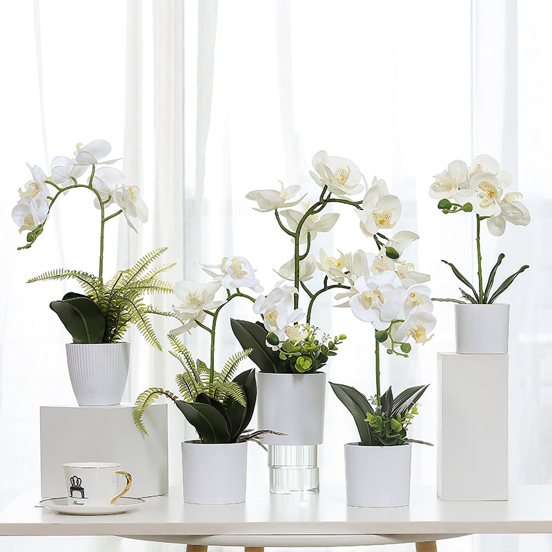 

Nordic White Phalaenopsis Simulation Pot Imitation Plants Wedding Fake Flower Potted Plant Bonsai Home Decoration Gift
