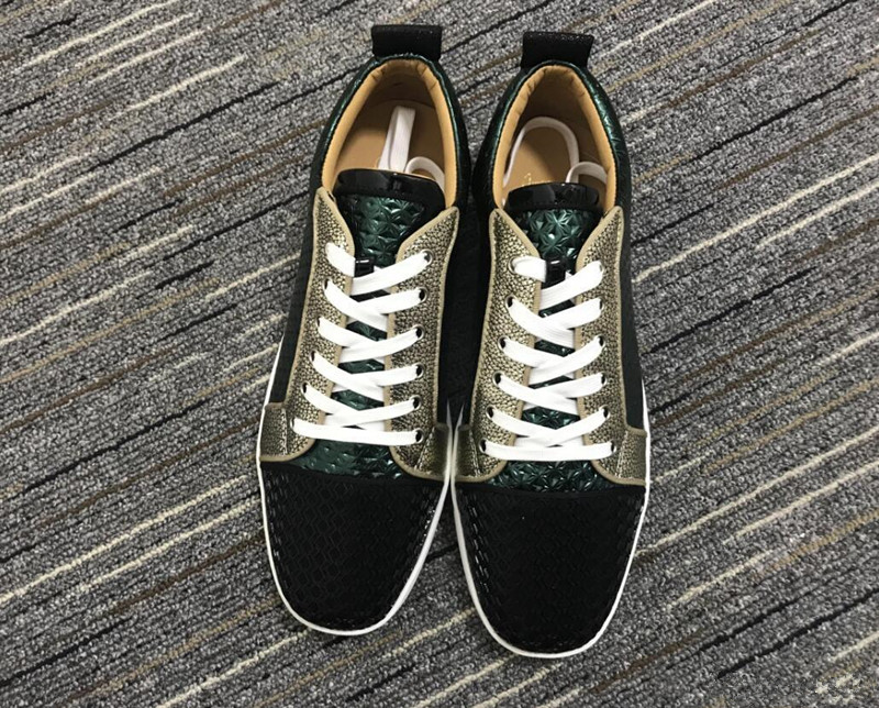 Meilleure qualité Design Sneakers de baskets de fond rouge Chaussures Spikes Top Marque Hommes Chaussures Noir Cuir Vert Cuir Plat Chaussures