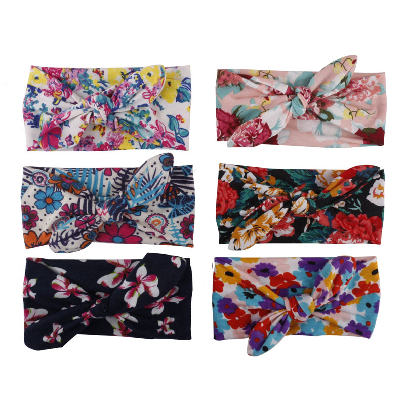 

New Children Kids Flower Print Headbands Bohemia Baby turban Knot Bunny Rabbit Ear Head Bands hairbands Kids elastic hair accessories