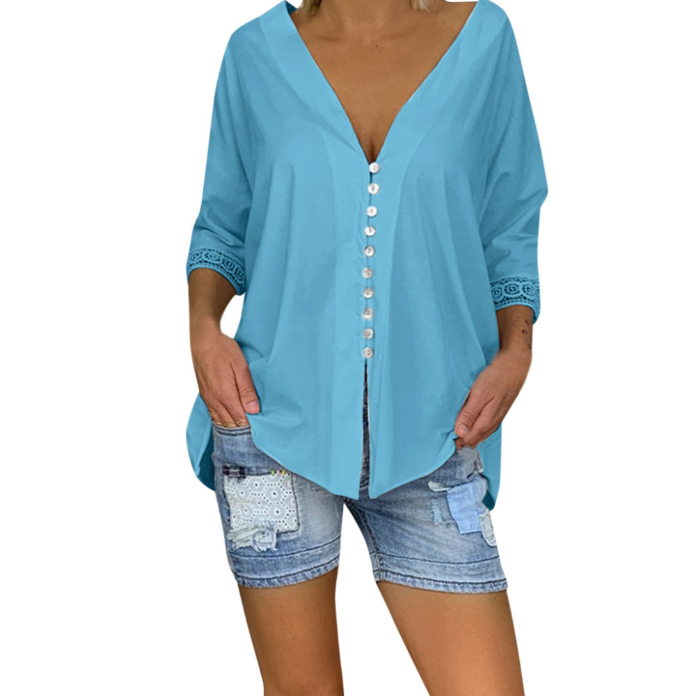 

Women Blouses Hot Selling Button Solid Fashion New Long-sleeve Shirt Female Plus Size Vintage Vibe Chiffon Women's Clothing L*5, White