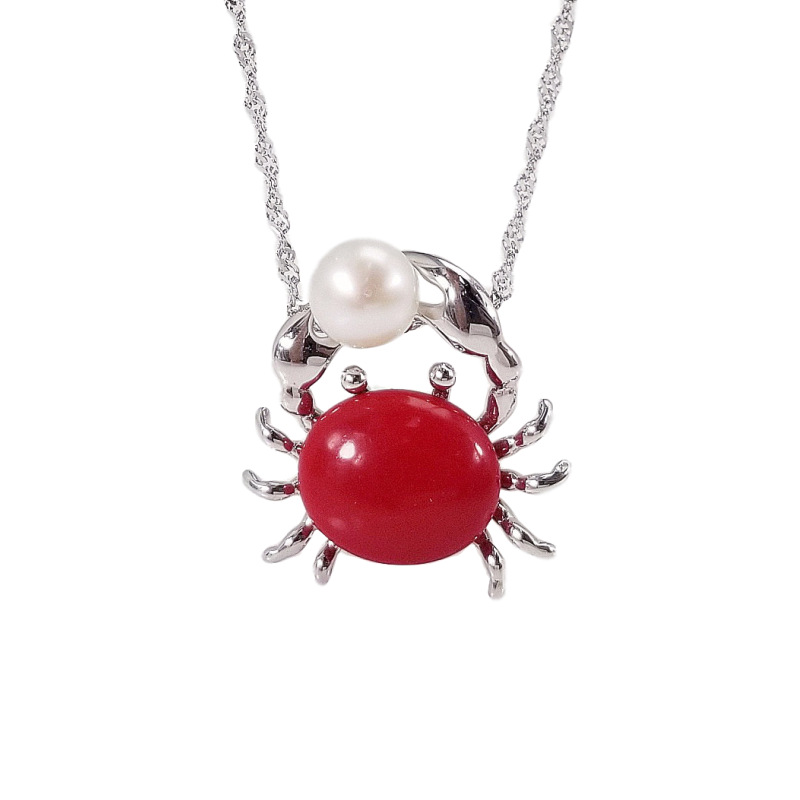 Factory wholesale cute crab S925 pure silver pearl pendant mount female fashion simple DIY empty bracket accessories silver jewelry-image-492274391