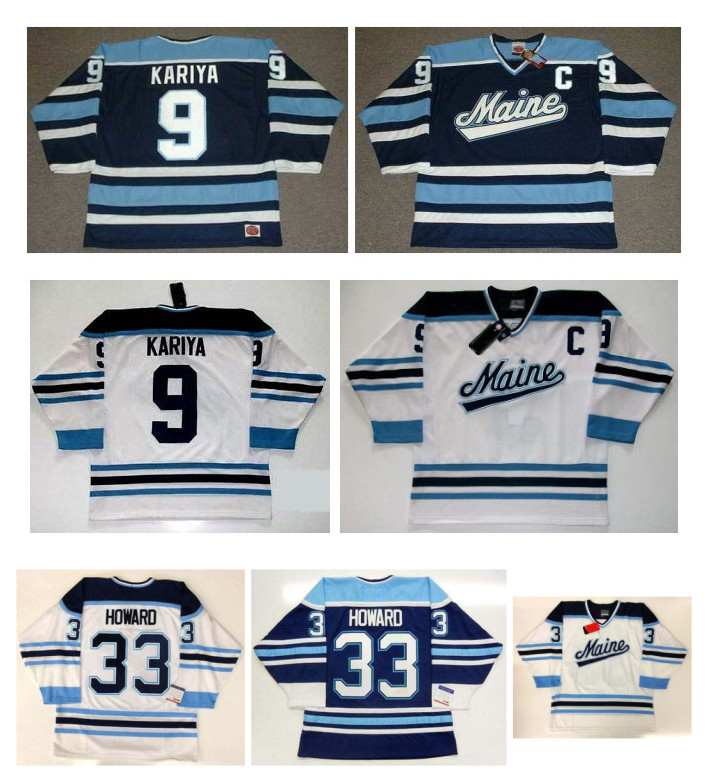 

Vintage Maine Black Bears Jersey 9 PAUL KARIYA 33 Jimmy Howard White Blue 100% Stitching Hockey Jerseys, Black;red