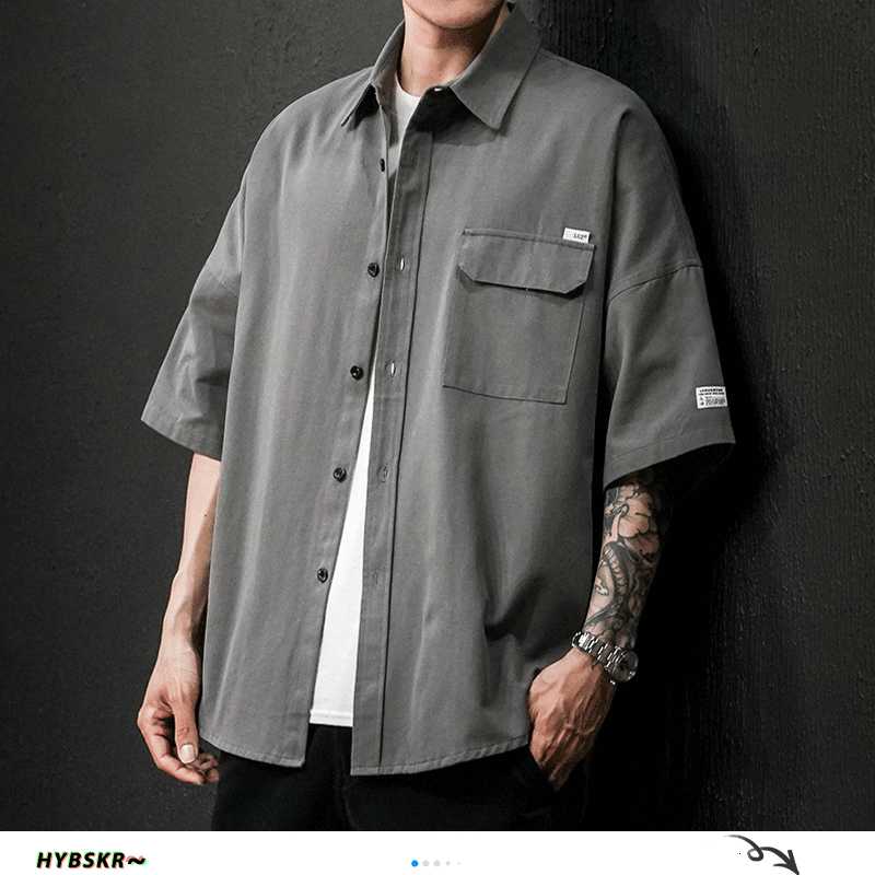 

HYBSKR Men Safari Style Pockets Shirts 2020 Summer Mens Fashions Casual Harajuku Short Sleeve Shirts Male Oversize Clothes Tops, Darkgray(asiansize)