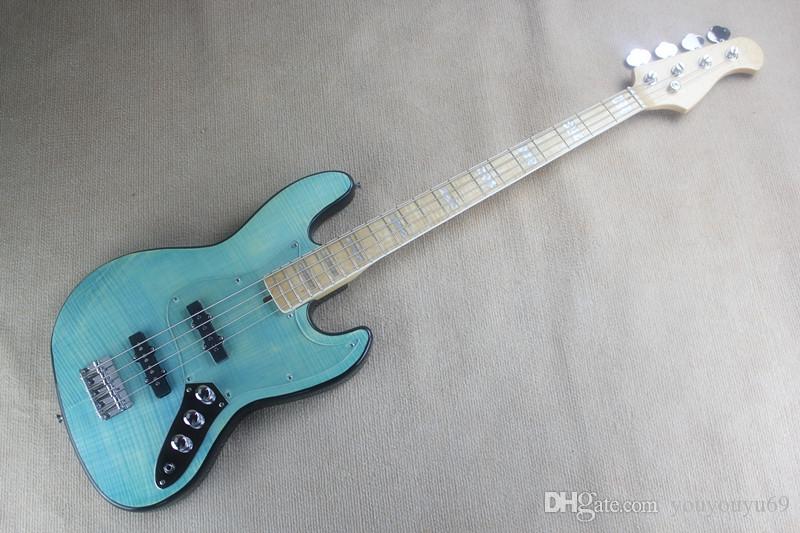 Touche érable 4 cordes guitare transparente basse bleu clair, un service personnalisé de haute qualité