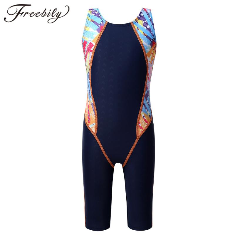 

Children Girls One Piece Splice Knee Length Racerback One-piece Swimsuits Kids Swimwear Bathing Suit Child Quick Dry Swimsuit