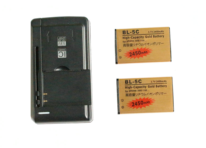 

2x 2450mAh BL-5C BL 5C Gold Replacement Battery + Universal USB Wall Charger For Nokia 3650 1100 6230 6263 6555 1600 6630 6680 6550 6230i