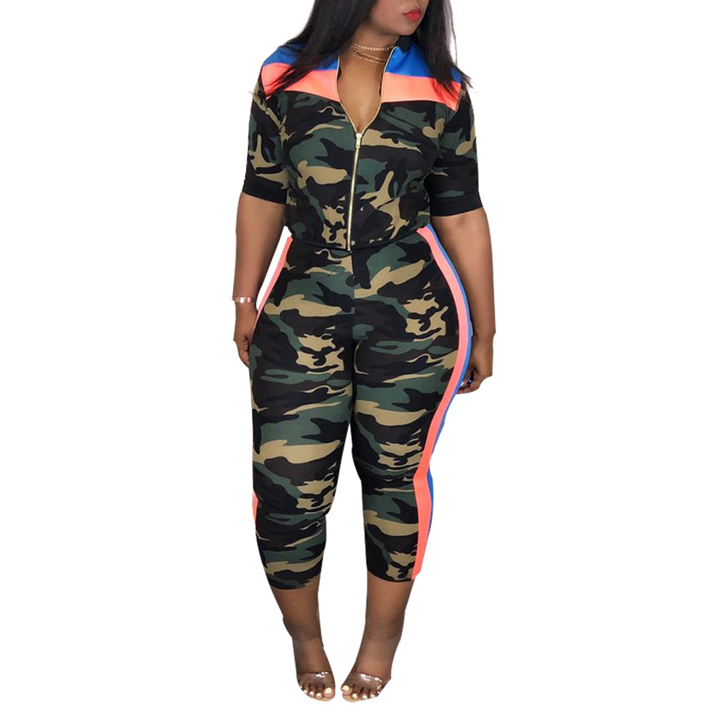 

2 Piece Set Women Camouflage Top And Pants Two Piece Set Women Fitness Zipper Outfits For Summer Clothes Pants, Blue