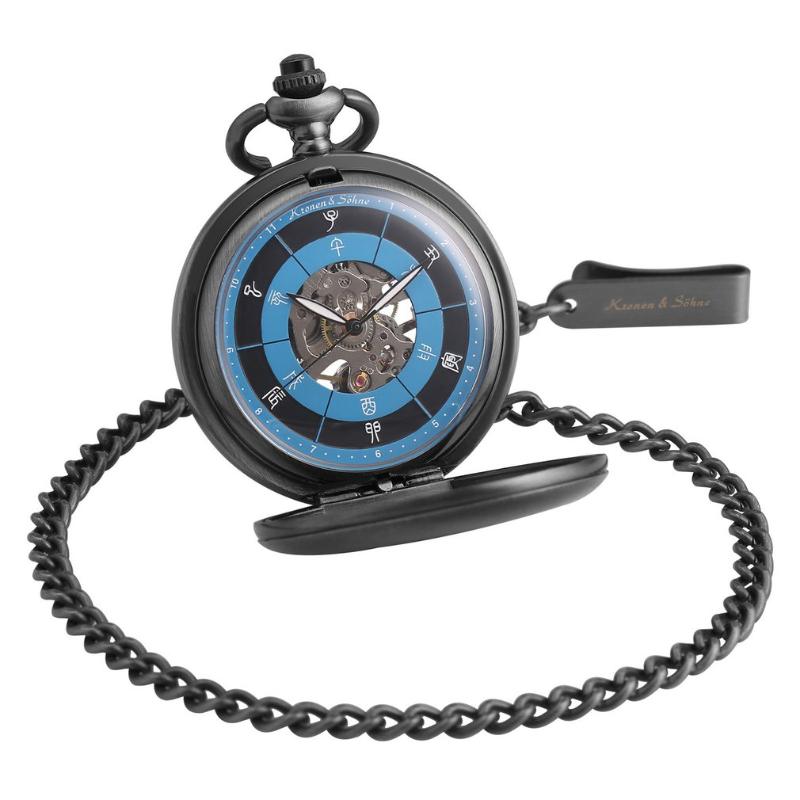 

Ancient Chinese 12-hour Period Design Silver Case Steampunk Fobs Key Chain Hand Winding Mechanical Pocket Watches Gift/KSP086, Black ksp087
