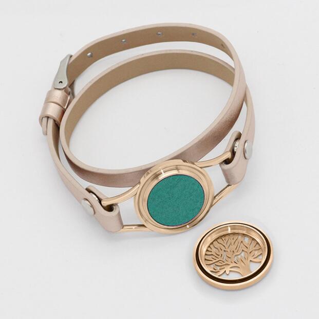 

Aroma Bracelet Life Tree Hollow Pattern Leather Stainless Steel Titanium Steel Bangle GB1608