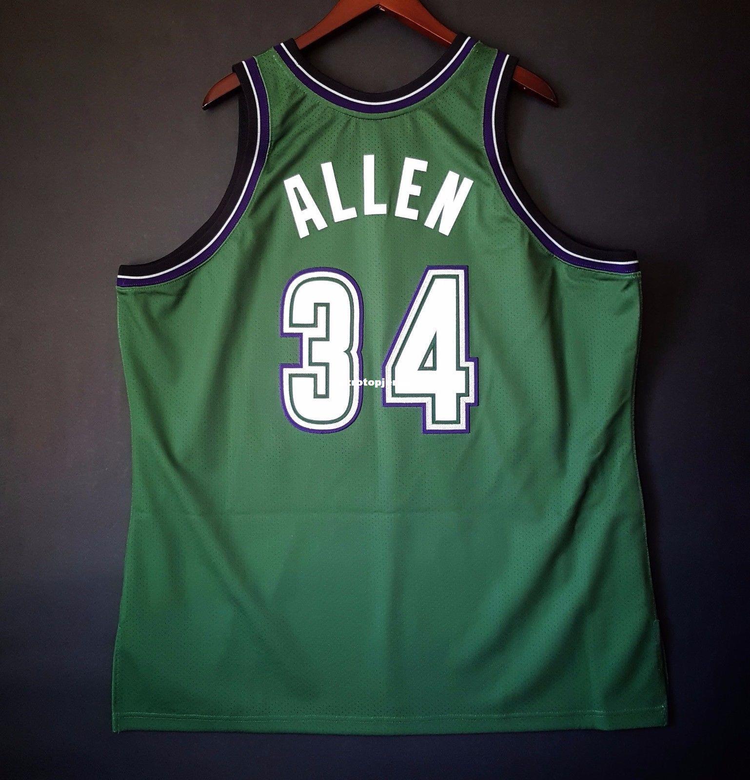 

100% Stitched Ray Allen Mitchell Ness Sewn Jersey Mens Mens Vest Size XS-6XL Stitched basketball Jerseys Ncaa, Black;blue