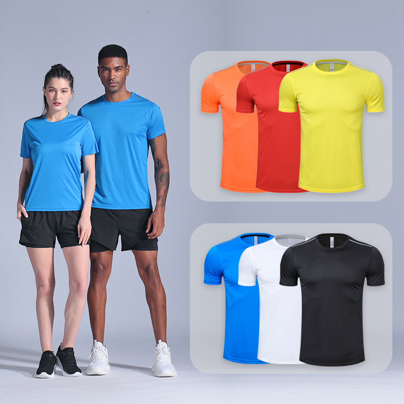

Quick Dry Gym Shirt Men Summer Women's Sportswear Running T-shirts Sport Female Tops Jogging Tops Loose Training Short Sleeves, P50 7 yellow