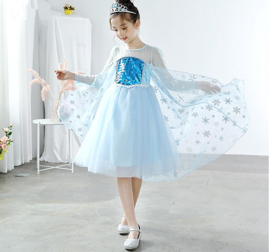 Girl Snow Queen Long Sleeve Princess Dress Baby Costume Halloween Party Cosplay Fancy Dresses Kids Sequins Skirts HHC 005-image-512220923
