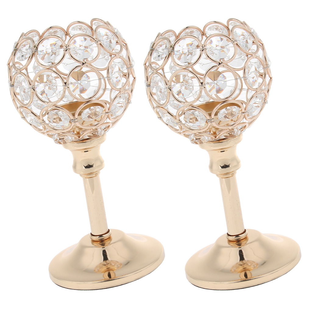 

2pc gold mosaic crystal candle holder tea light stand candelabra candlestick